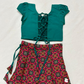 Puff sleeve top with paneled brocade skirt