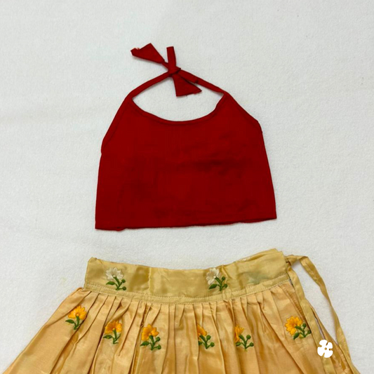 Skirt with thread work and tie top