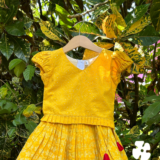 Yellow cotton simple skirt and top