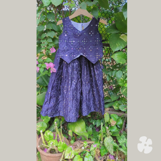 Simple blue brocade skirt and top