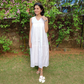 Fit and flare white dress with embroidery for women's