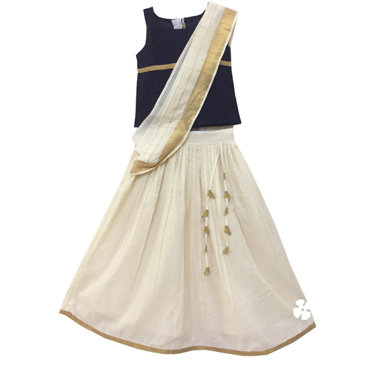 Skirt and top with dupatta attached to skirt