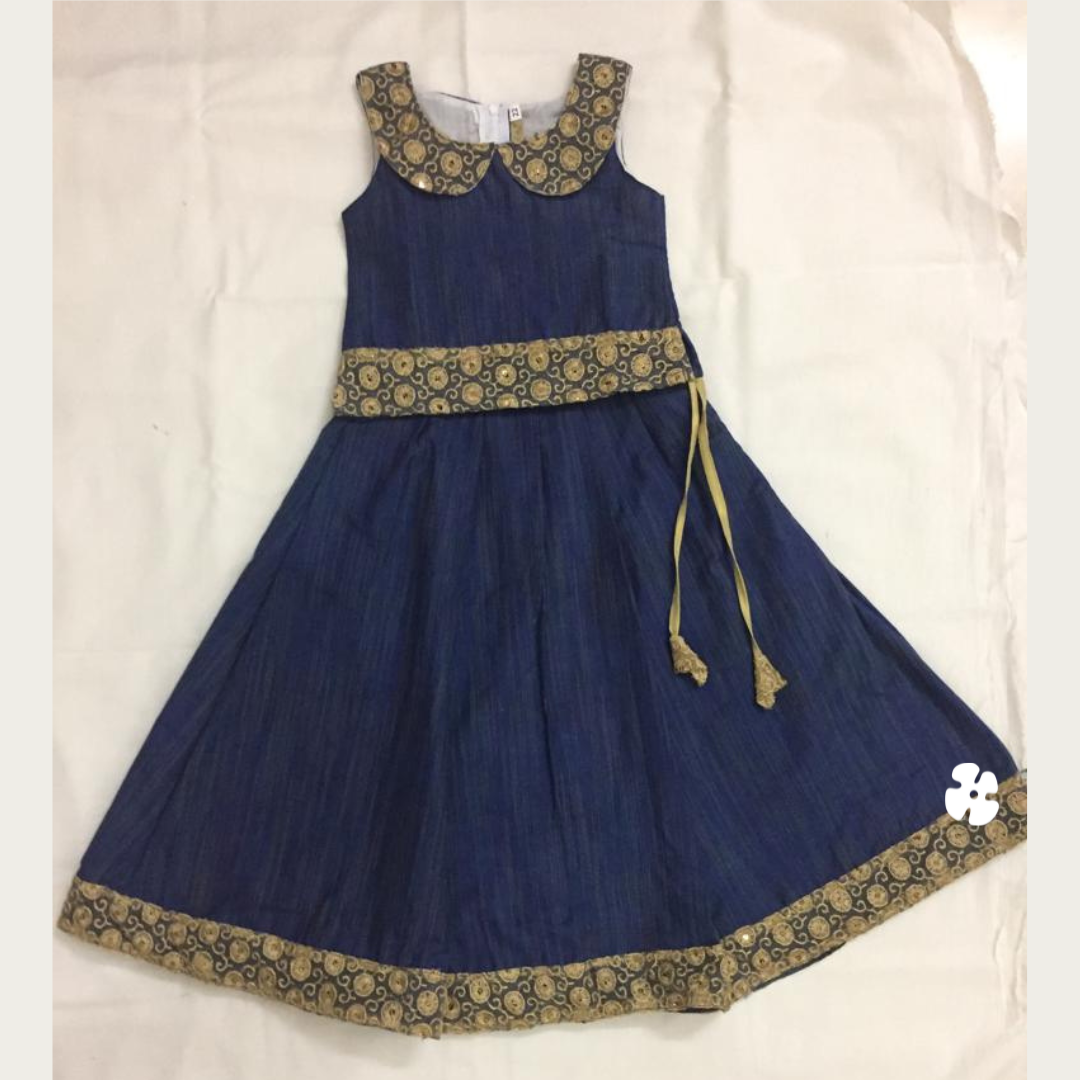 Blue with gold , simple skirt and collar top