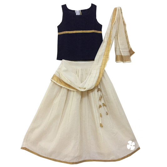 Skirt and top with dupatta attached to skirt